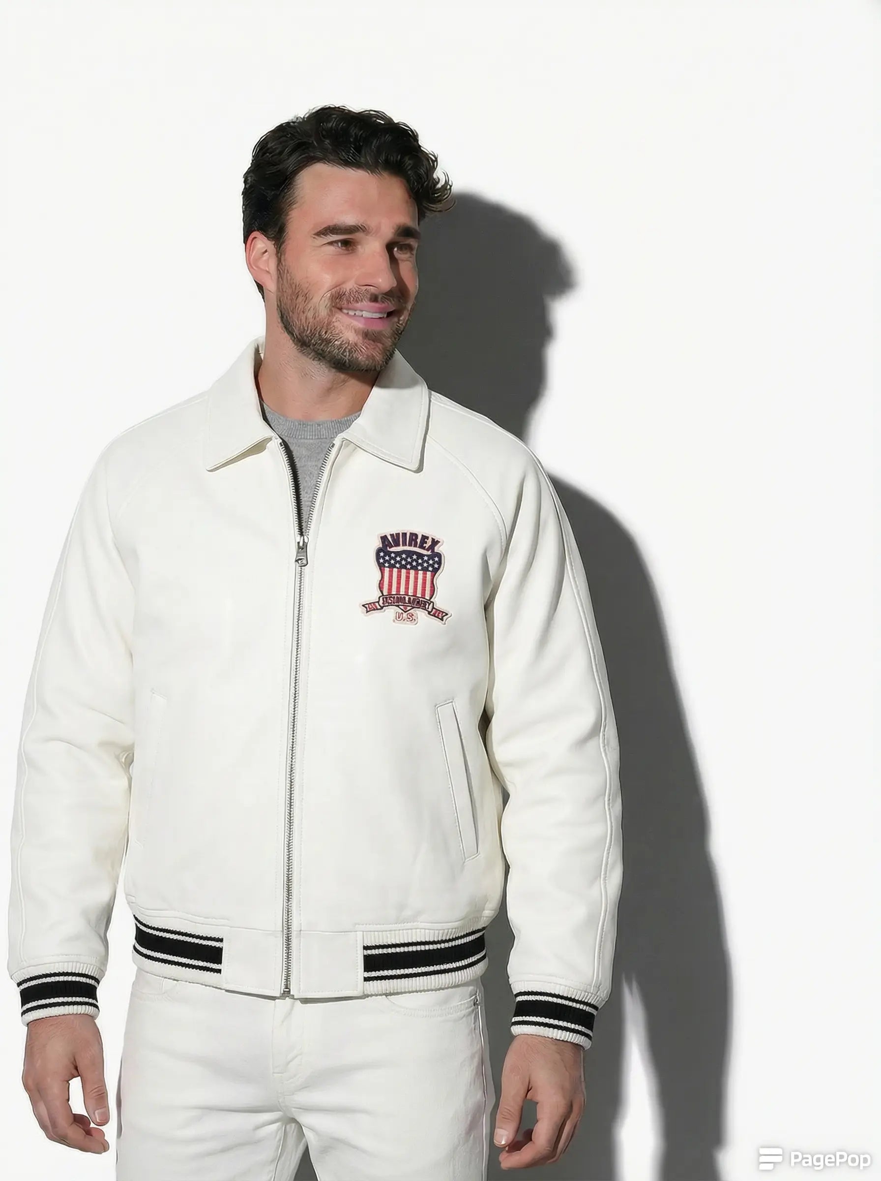 Men's Leather Avirex USA Varsity Bomber Jacket for Mens Duazan