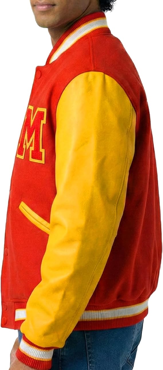 Duazan Thriller MJ Jacket - Red Wool Yellow Leather Varsity Letterman Bomber Jacket - Duazan