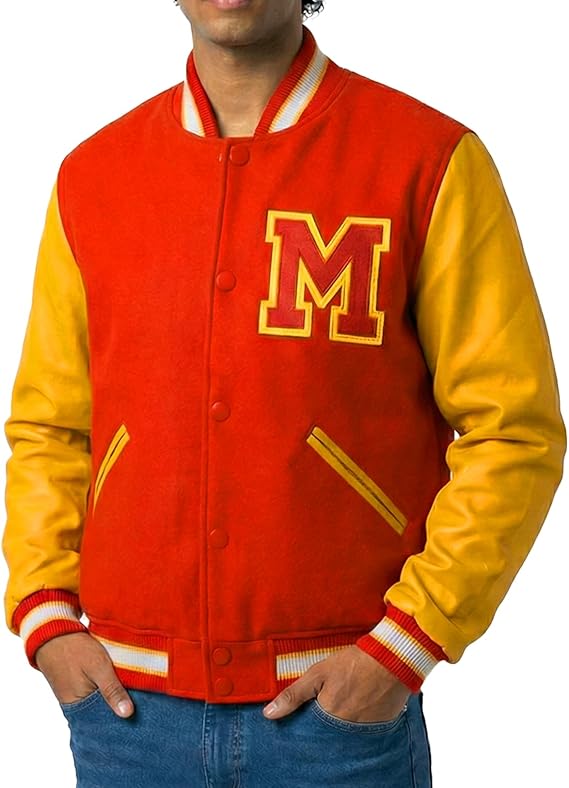 Duazan Thriller MJ Jacket - Red Wool Yellow Leather Varsity Letterman Bomber Jacket - Duazan
