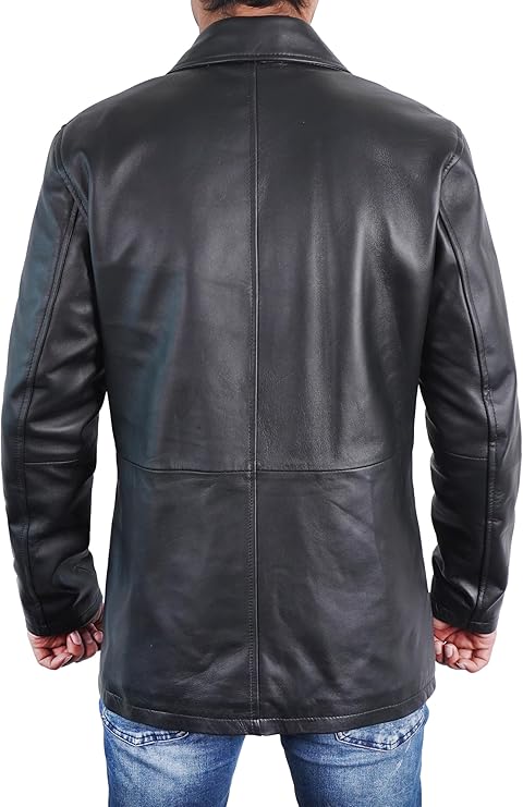 Duazan Men’s Brown Black  Lambskin Leather Car Coat for Men