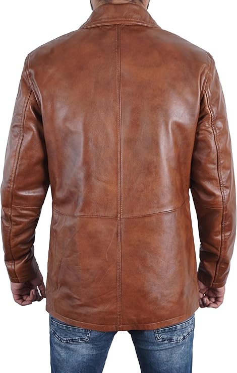 Duazan Men’s Brown Black  Lambskin Leather Car Coat for Men