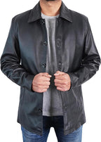 Duazan Men’s Brown Black  Lambskin Leather Car Coat for Men