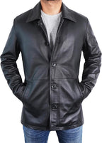 Duazan Men’s Brown Black  Lambskin Leather Car Coat for Men