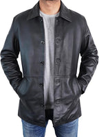 Duazan Men’s Brown Black  Lambskin Leather Car Coat for Men