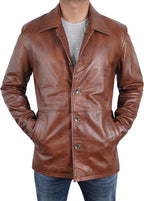 Duazan Men’s Brown Black  Lambskin Leather Car Coat for Men