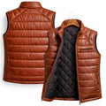 DUAZAN Men’s Cognac Brown Leather Puffer Vest – Premium Quilted Insulated Outerwear