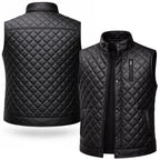DUAZAN Black Diamond Quilted Real Leather Vest – Premium Biker Style Duazan
