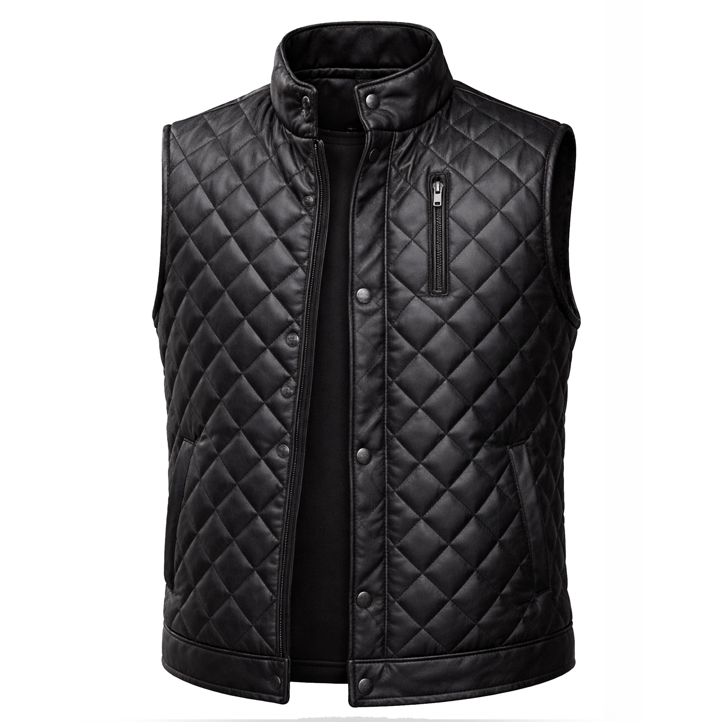 DUAZAN Black Diamond Quilted Real Leather Vest – Premium Biker Style