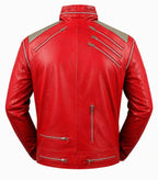 DUAZAN MJ Beat It Red Leather Jacket – Iconic Michael Jackson Inspired Biker Style Duazan