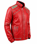 DUAZAN MJ Beat It Red Leather Jacket – Iconic Michael Jackson Inspired Biker Style Duazan