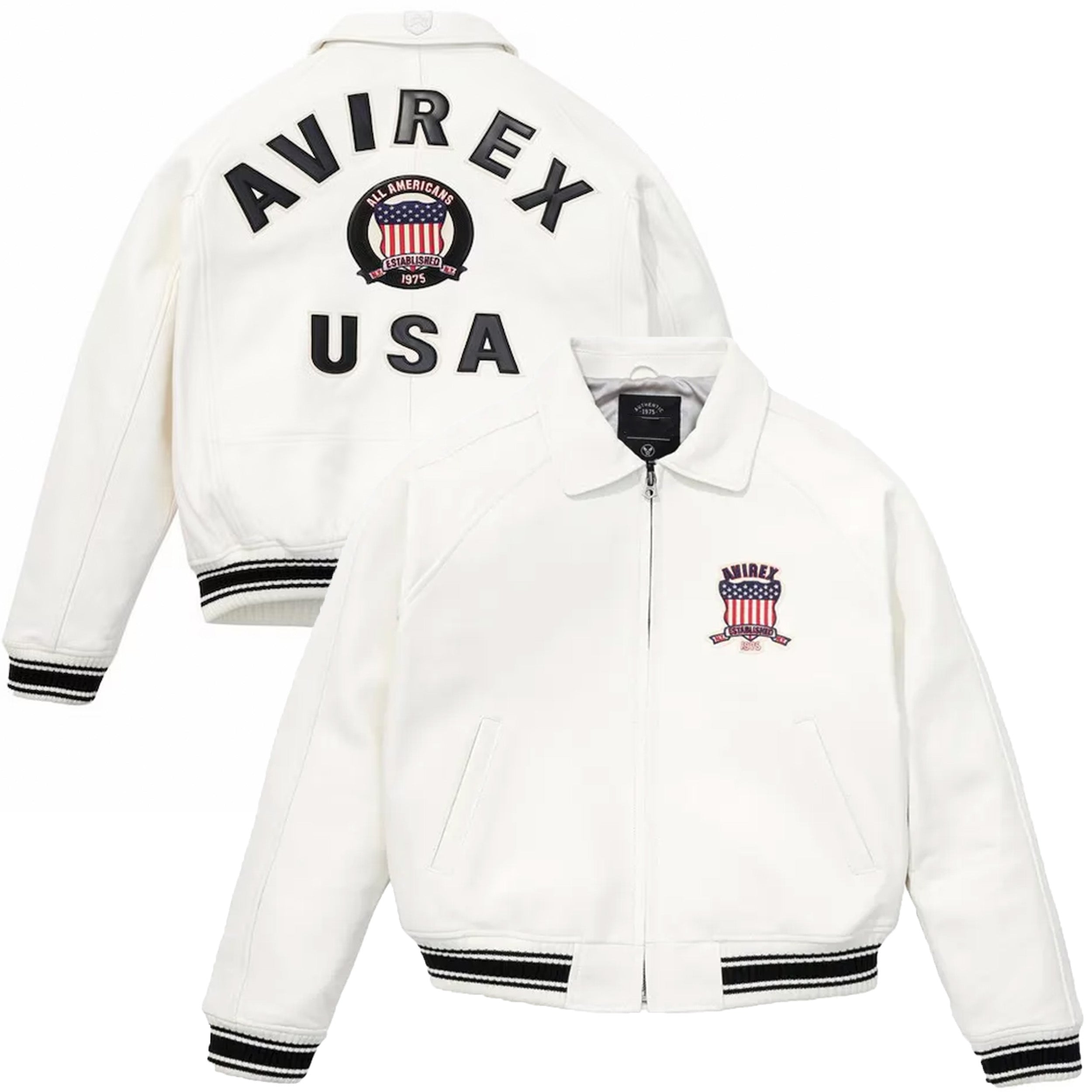 Men's Leather Avirex USA Varsity Bomber Jacket for Mens Duazan