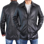 Duazan Men’s Brown Black  Lambskin Leather Car Coat for Men