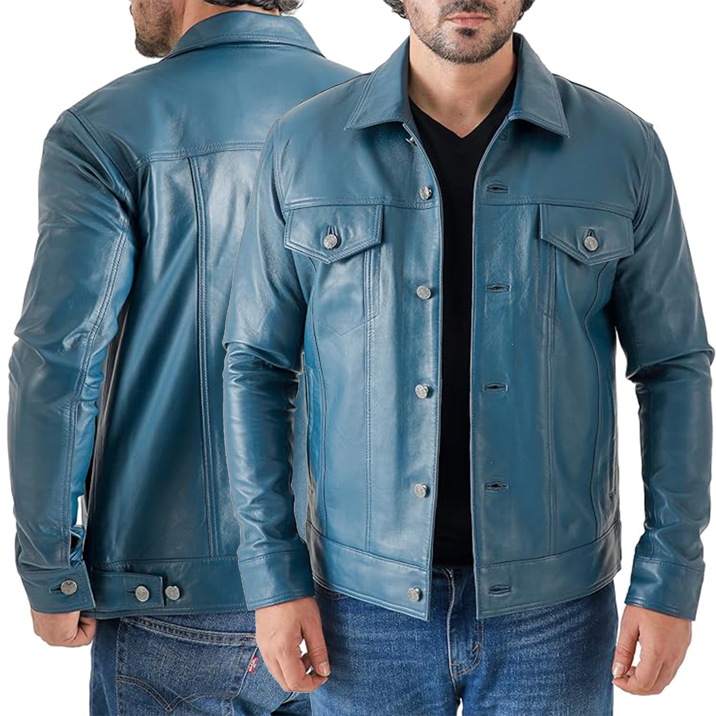 Duazan Men’s Lambskin Leather Trucker Jacket – Premium Genuine Leather - Duazan