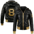Duazan 8 Ball Hooded Leather Jacket – Black & Gold Edition Mens & Women outerwear