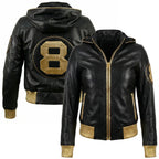 Duazan 8 Ball Hooded Leather Jacket – Black & Gold Edition Mens & Women outerwear