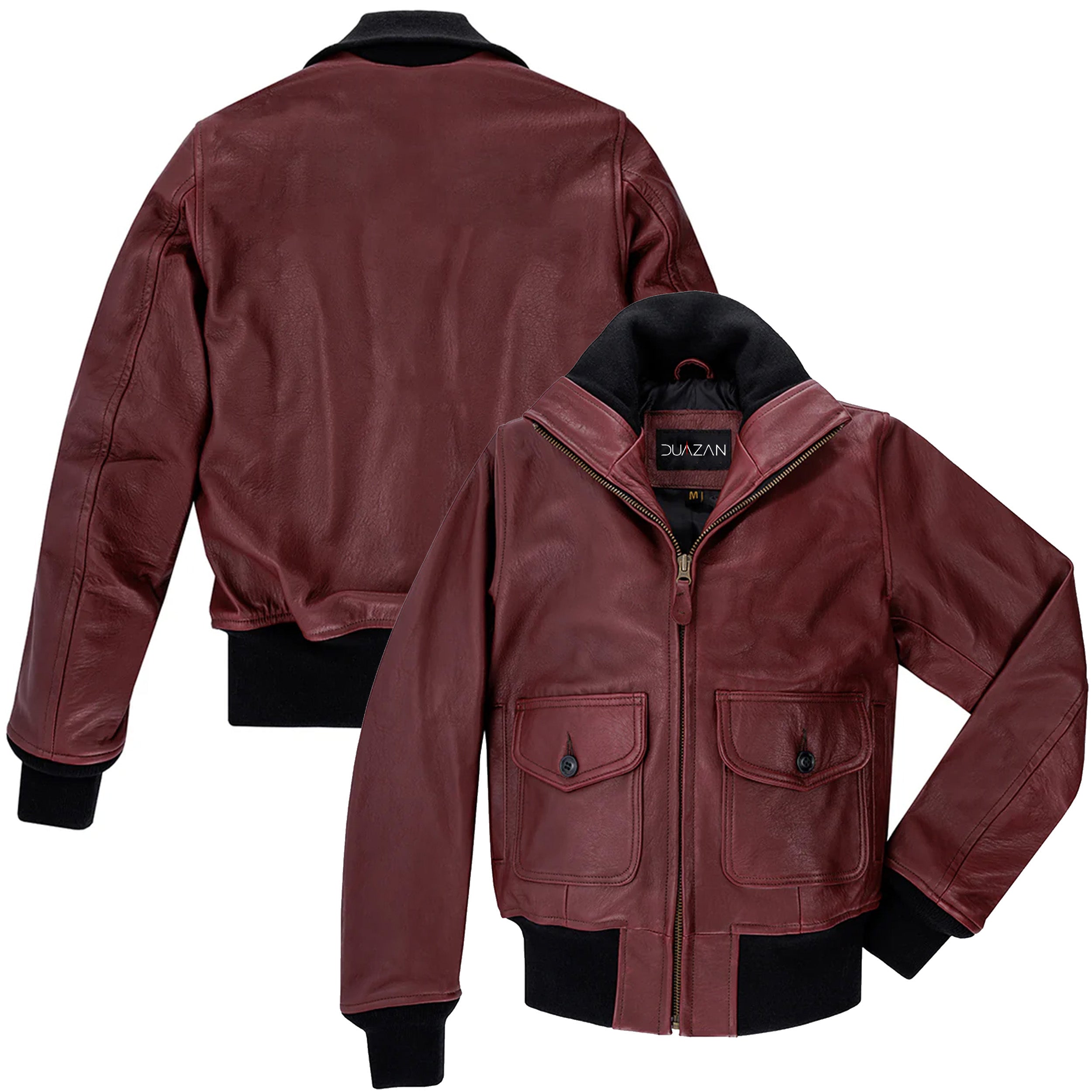DUAZAN Handmade Women’s Sheepskin Leather Flight Jacket – Burgundy