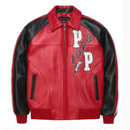 Duazan Red Soda Club Leather Bomber Jacket for Men Duazan