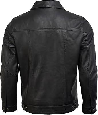Lambskin Leather Trucker Jacket: Vintage Black Sheepskin jacket - Duazan