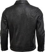 Lambskin Leather Trucker Jacket: Vintage Black Sheepskin jacket - Duazan