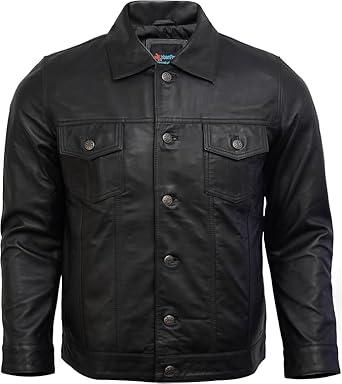 Lambskin Leather Trucker Jacket: Vintage Black Sheepskin jacket - Duazan