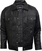 Lambskin Leather Trucker Jacket: Vintage Black Sheepskin jacket - Duazan