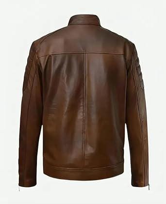 Boss level Vintage Brown Leather Biker Jacket: Men's Moto Style Coat - Duazan