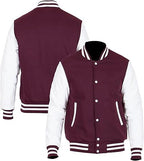 Wool Varsity Jacket: Faux Leather Sleeves, American College Style jacket - Duazan