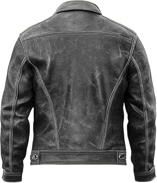 Distressed Real Leather Trucker Jacket: Vintage Biker Style - Duazan