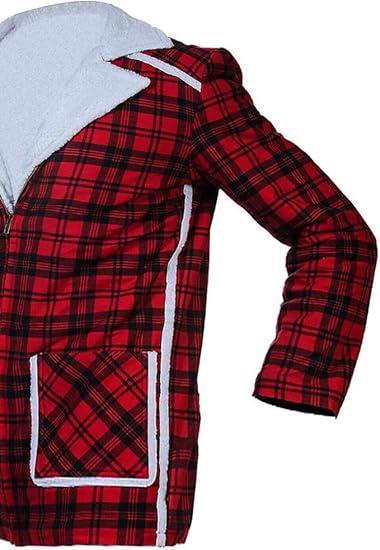Red Checkered Flannel Bomber Jacket: Wade Willson Cosplay, Faux Fur Coat - Duazan