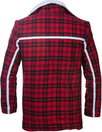 Red Checkered Flannel Bomber Jacket: Wade Willson Cosplay, Faux Fur Coat - Duazan