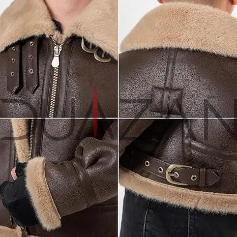 Leon Kennedy Resident Evil 4 Cosplay Jacket: Faux Leather Shearling Bomber - Duazan