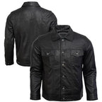 Lambskin Leather Trucker Jacket: Vintage Black Sheepskin jacket - Duazan