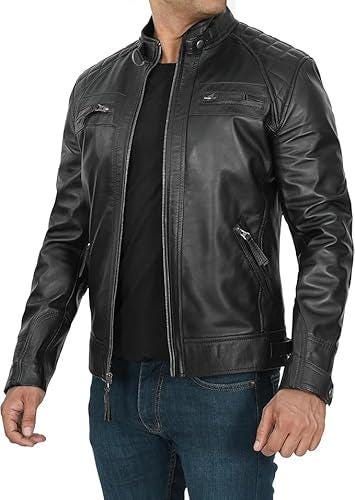 Men's Lambskin Leather Motorcycle Jacket & Vest Set: Quilted Biker Style - Duazan
