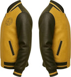 Mystery Triangle Varsity Jacket: Yellow & Black Faux Leather Bomber - Duazan