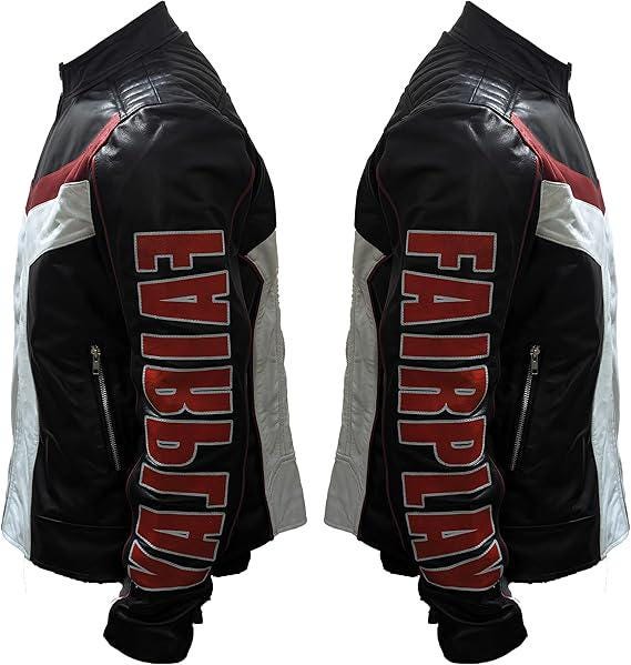 Mr. Terrific Style Leather Motorcycle Jacket: Black & White Retro Biker Coat - Duazan
