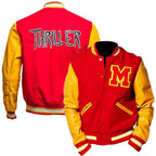 Duazan Thriller MJ Jacket - Red Wool Yellow Leather Varsity Letterman Bomber Jacket - Duazan