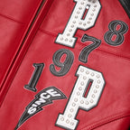 Duazan Red Soda Club Leather Bomber Jacket for Men Duazan
