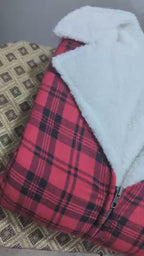 Red Checkered Flannel Bomber Jacket: Wade Willson Cosplay, Faux Fur Coat