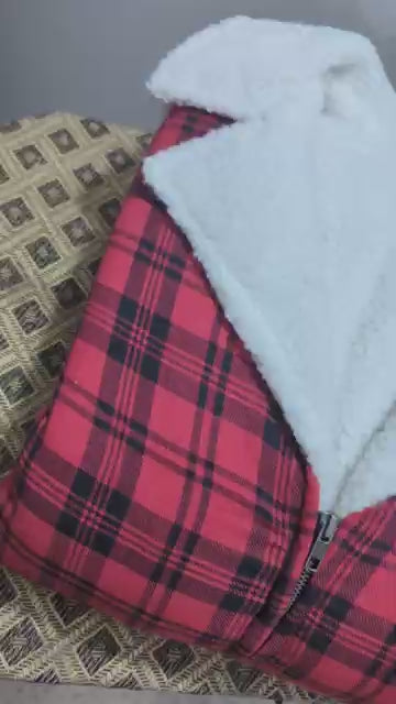 Red Checkered Flannel Bomber Jacket: Wade Willson Cosplay, Faux Fur Coat