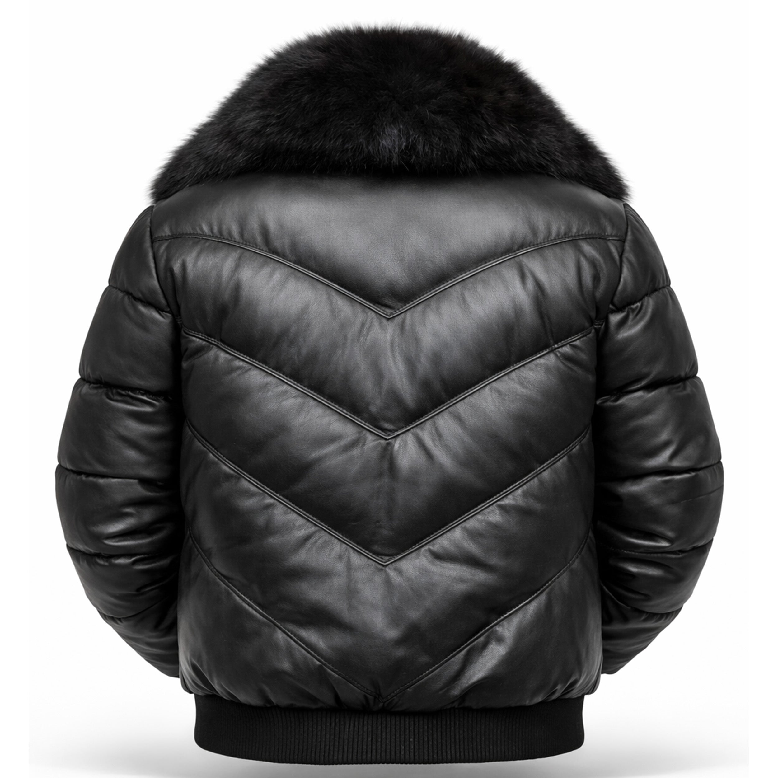 DUAZAN Black Arrows Fur Collar Leather Puffer Jacket Duazan