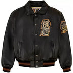 Avirex Black Real Leather Varsity Jacket – Premium Streetwear Style Duazan