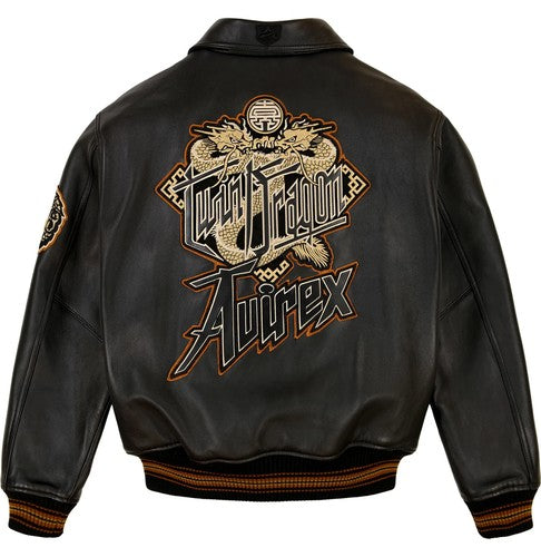 Avirex Black Real Leather Varsity Jacket – Premium Streetwear Style Duazan
