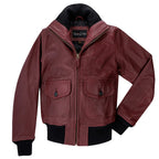 DUAZAN Handmade Women’s Sheepskin Leather Flight Jacket – Burgundy Duazan