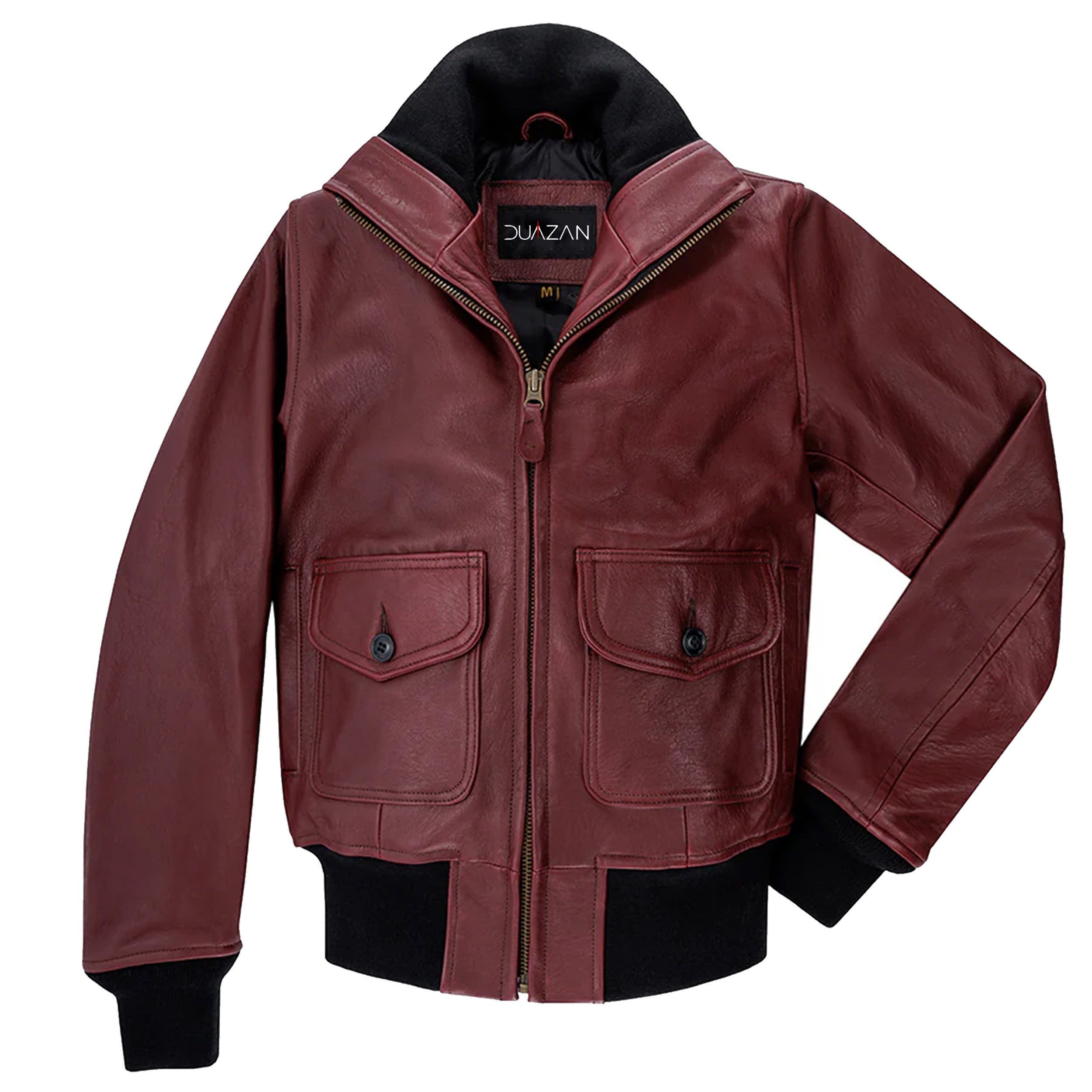 DUAZAN Handmade Women’s Sheepskin Leather Flight Jacket – Burgundy